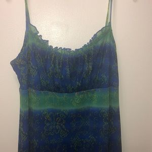 Green and blue fringe bottom dress.